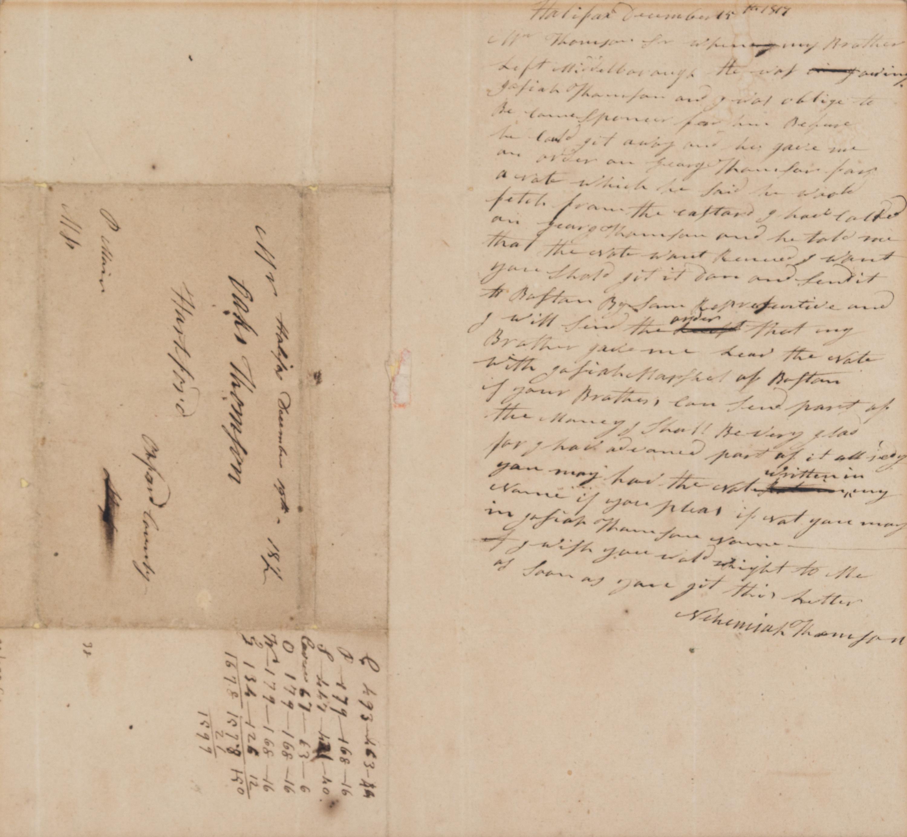 THOMPSON, OAKS. Two autogaphed letters to Oaks Thompson of North Hartford Maine, 1811 and 1817.