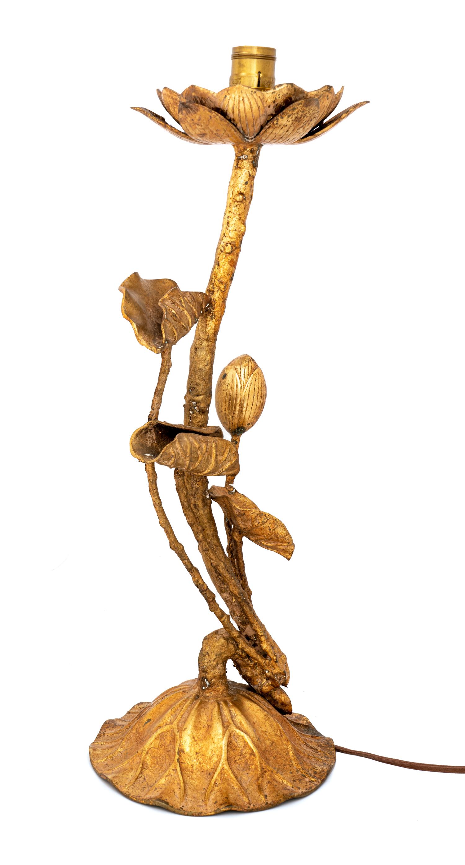 A Giltwood Model of Lotus Converted to a Table Lamp