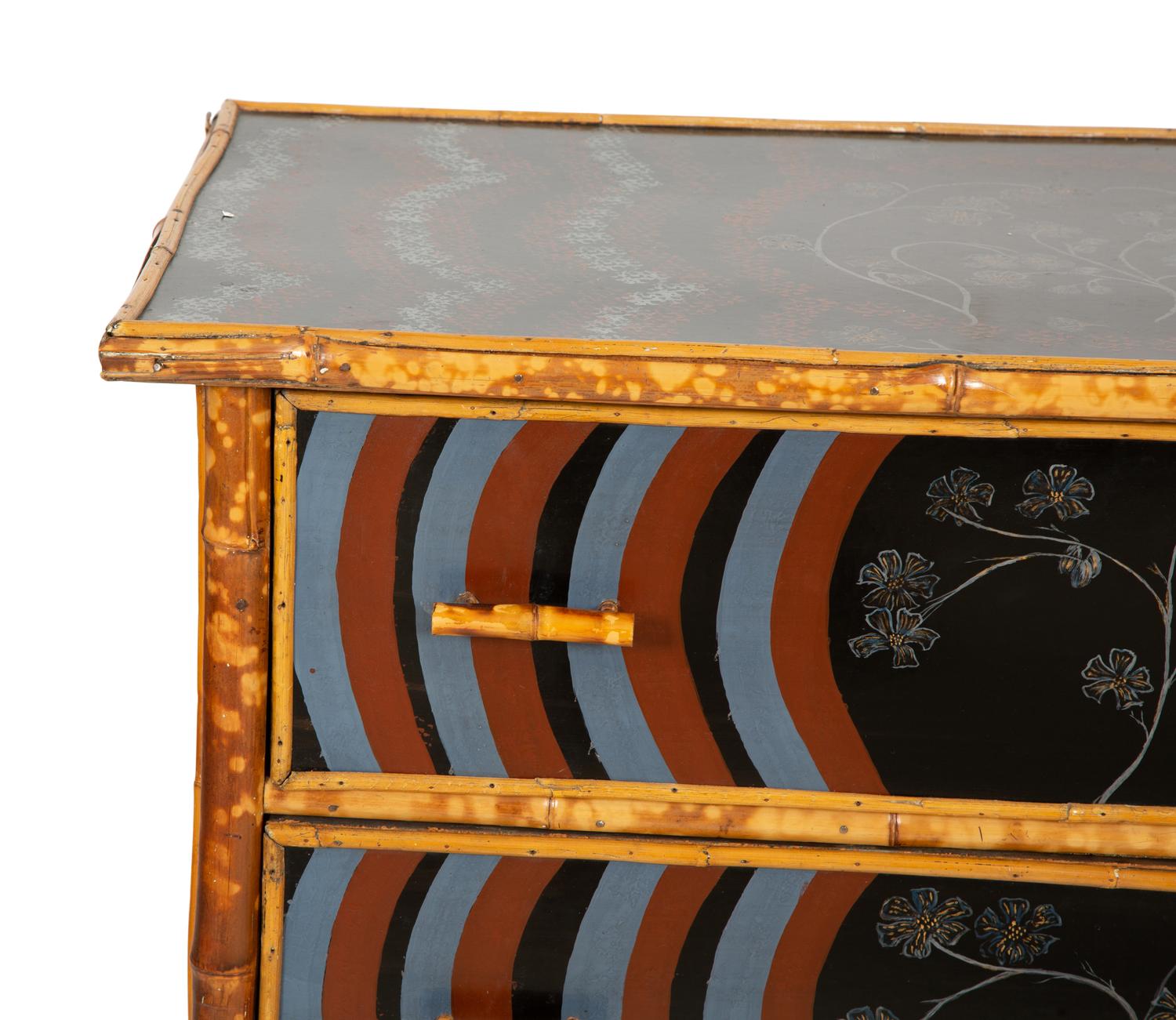 An English Bamboo and Lacquer Chest of Drawers