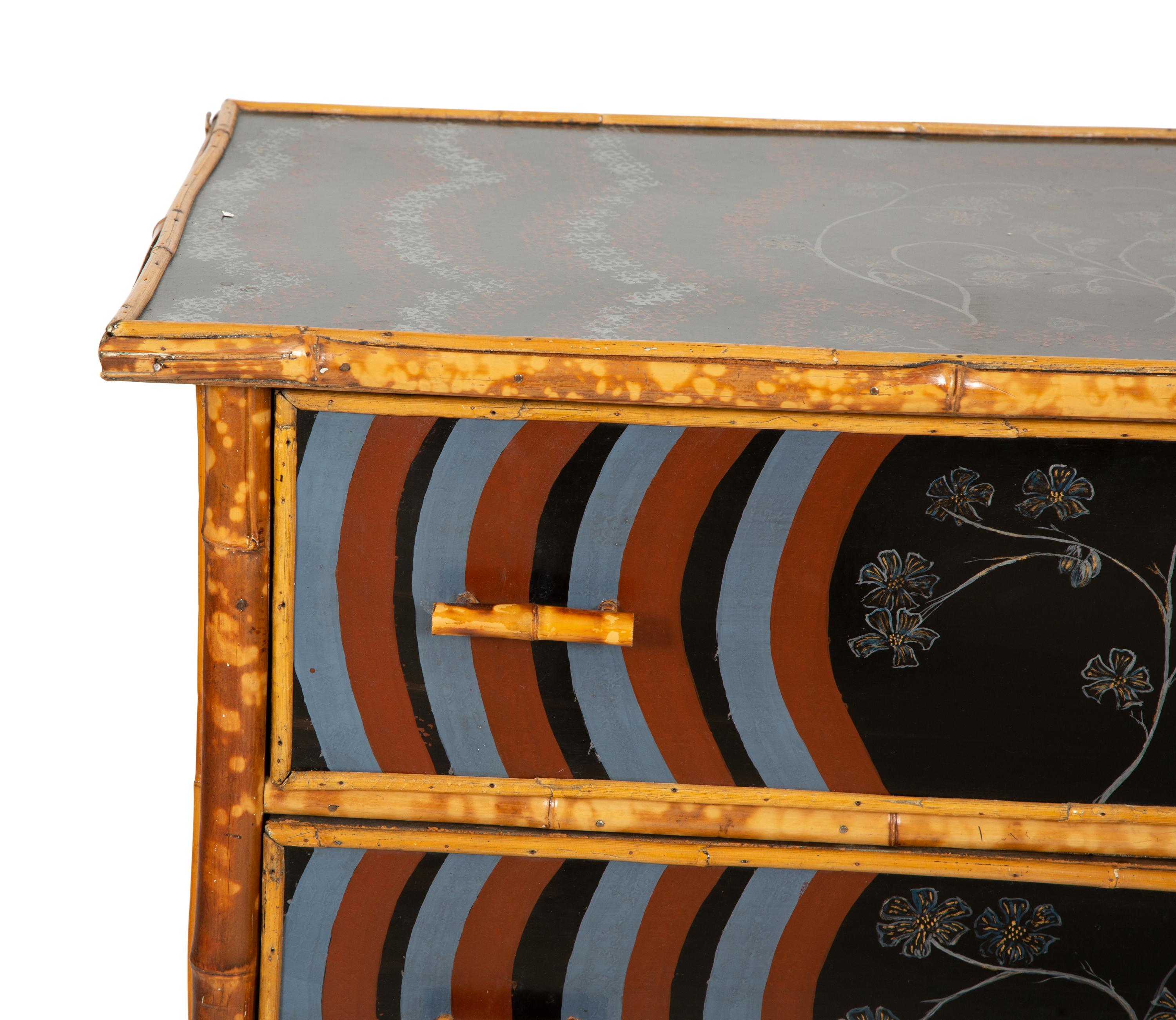 An English Bamboo and Lacquer Chest of Drawers