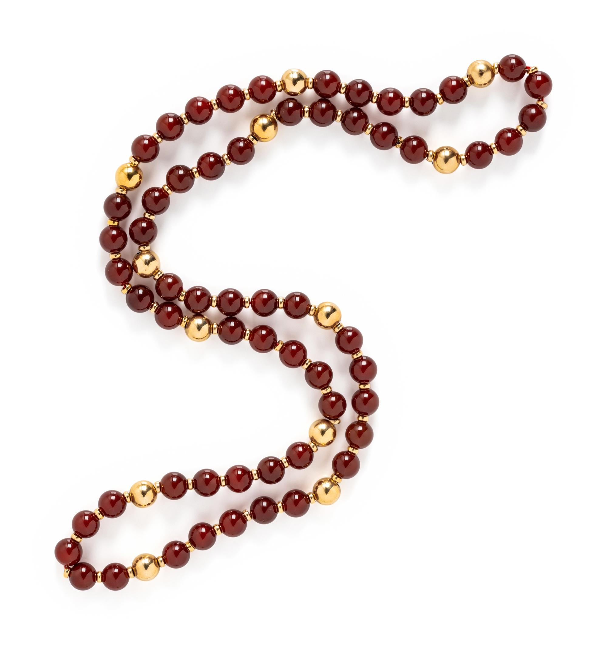 YELLOW GOLD AND CARNELIAN BEAD NECKLACE