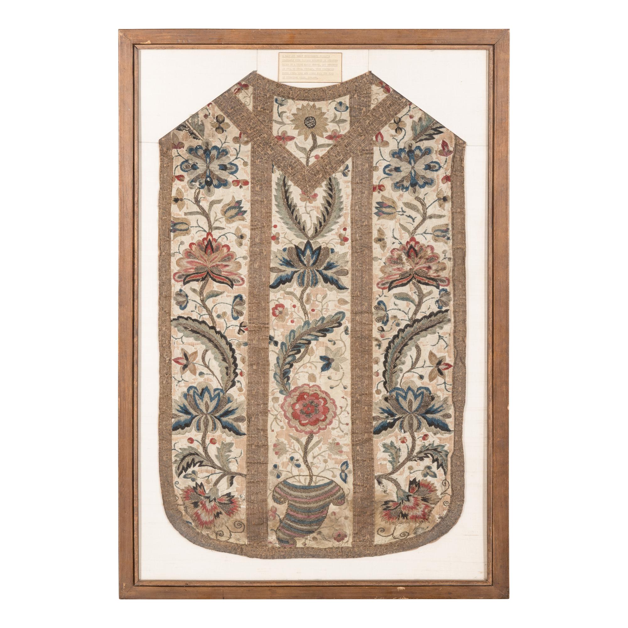An English Silk and Metallic Thread Embroidered Chasuble