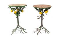 A Pair of Whimsical Painted Metal Lemon Tree Occassional Tables — 20TH CENTURY