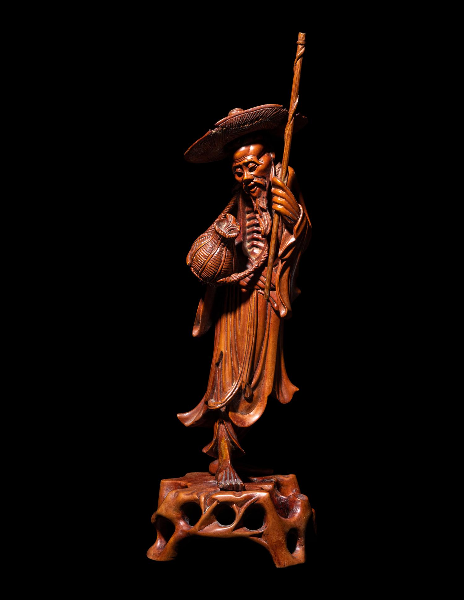 Three Chinese Carved Boxwood Figures