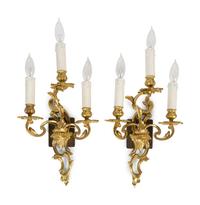 A Pair of Louis XV Style Gilt Bronze Three-Light Wall Sconces — 20TH CENTURY
