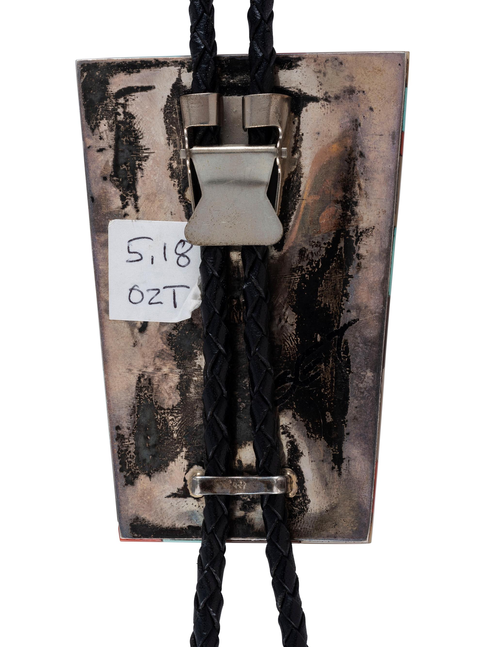 Matching Silver and Mosaic Inlay Bolo Tie and Belt Buckle