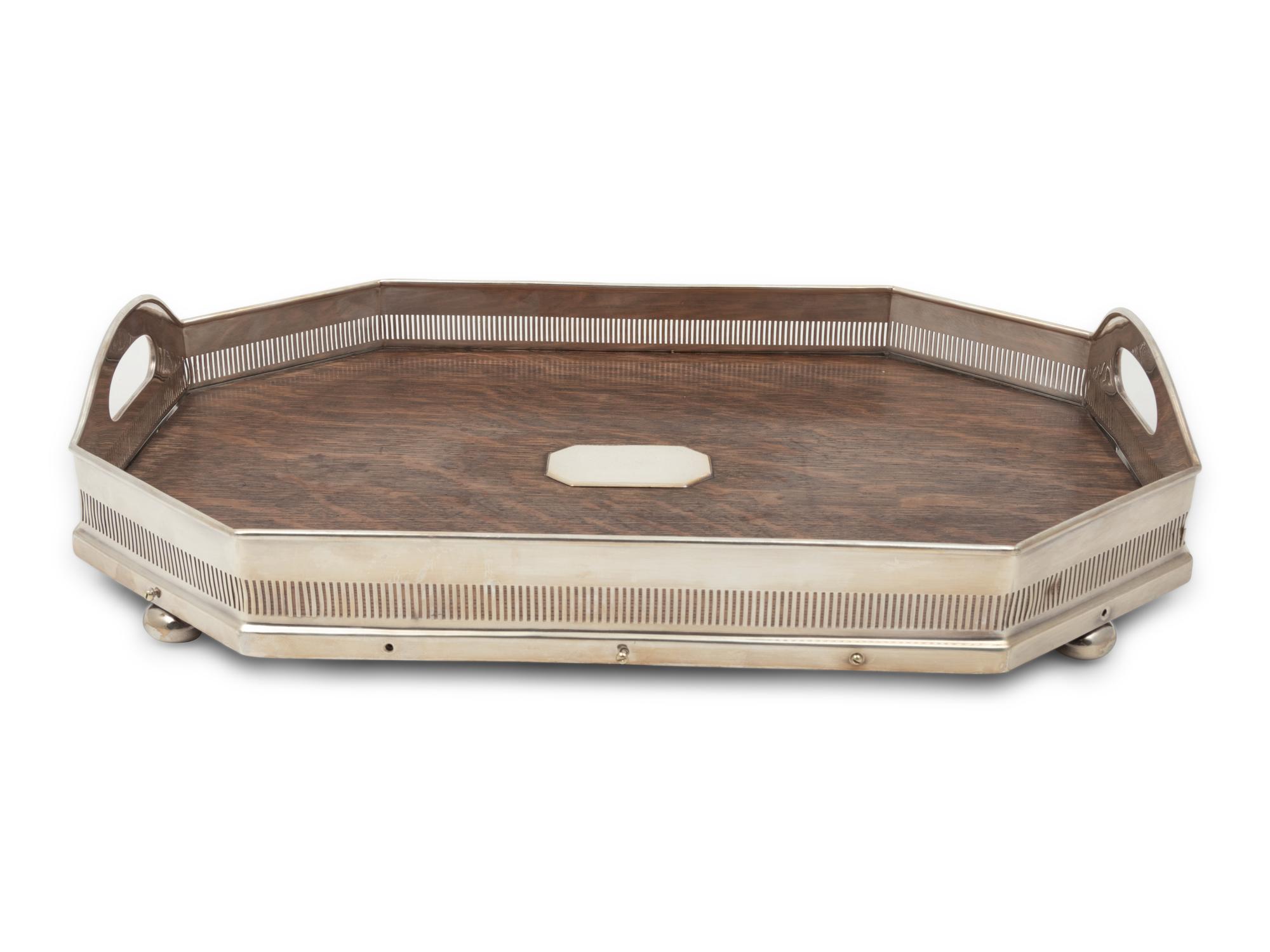 An English Oak and Silver-Plate Serving Tray