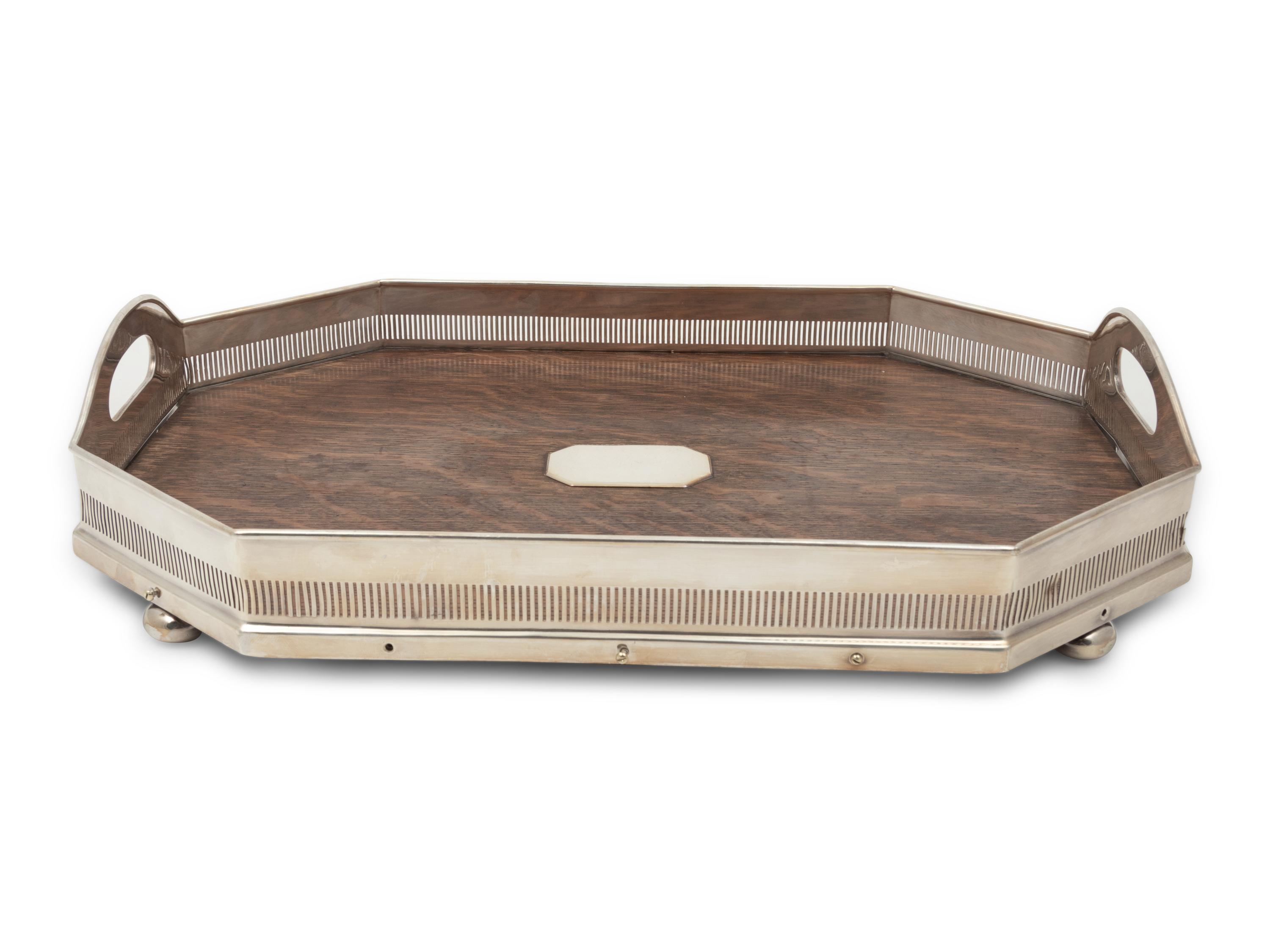 An English Oak and Silver-Plate Serving Tray