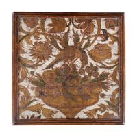 A Dutch Turned Walnut and Tooled Leather Mounted Stand