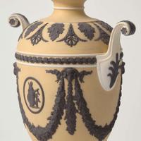 A Wedgwood Buff Yellow Dip and Solid Black Jasperware Vase and Cover UK, circa 1880