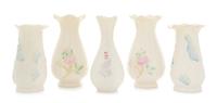Five Belleek Vases Height of tallest 7 inches. — SEVENTH GREEN MARK (1980-1993)
