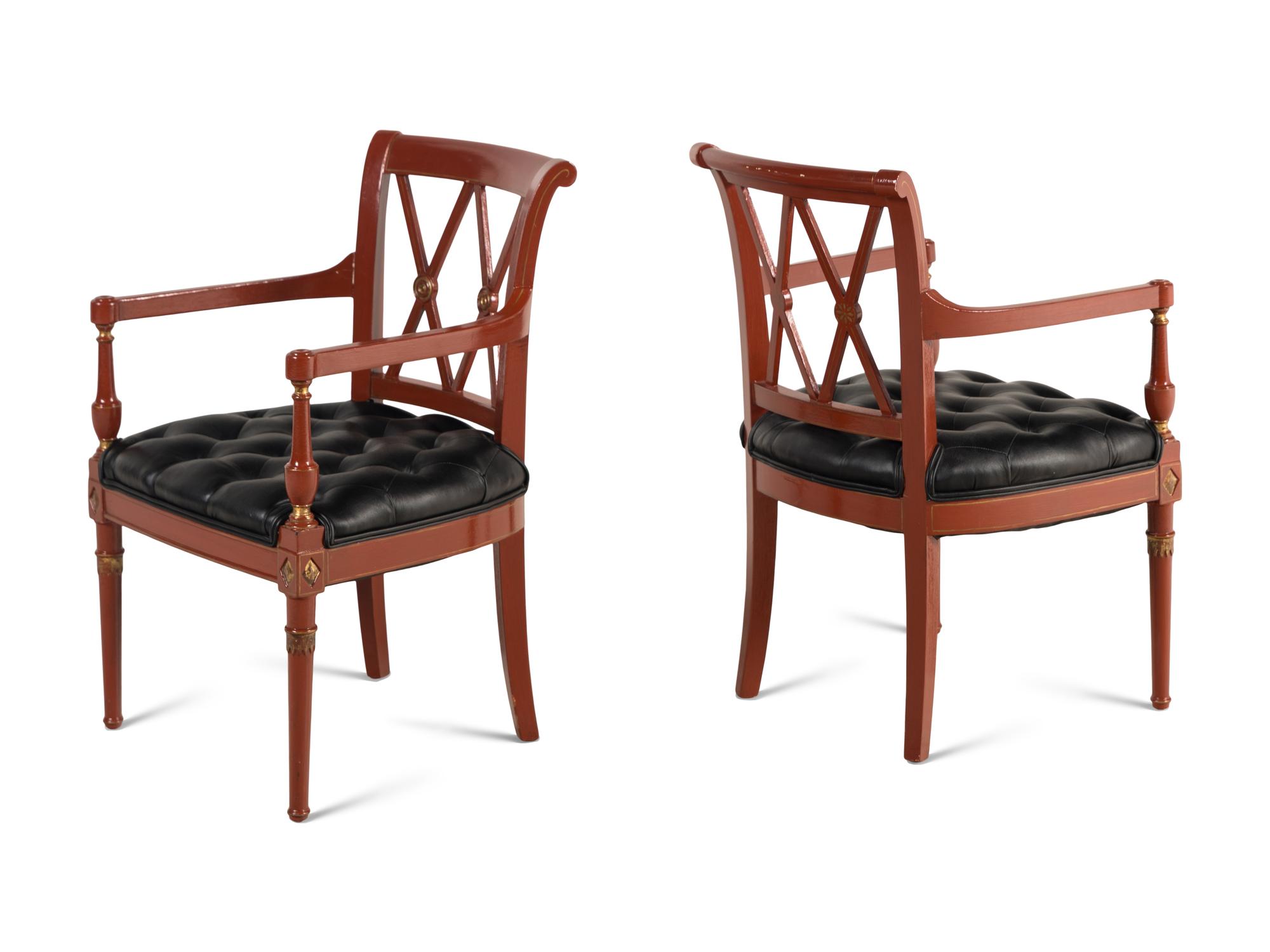 A Pair of Georgian Style Red-Painted Armchairs