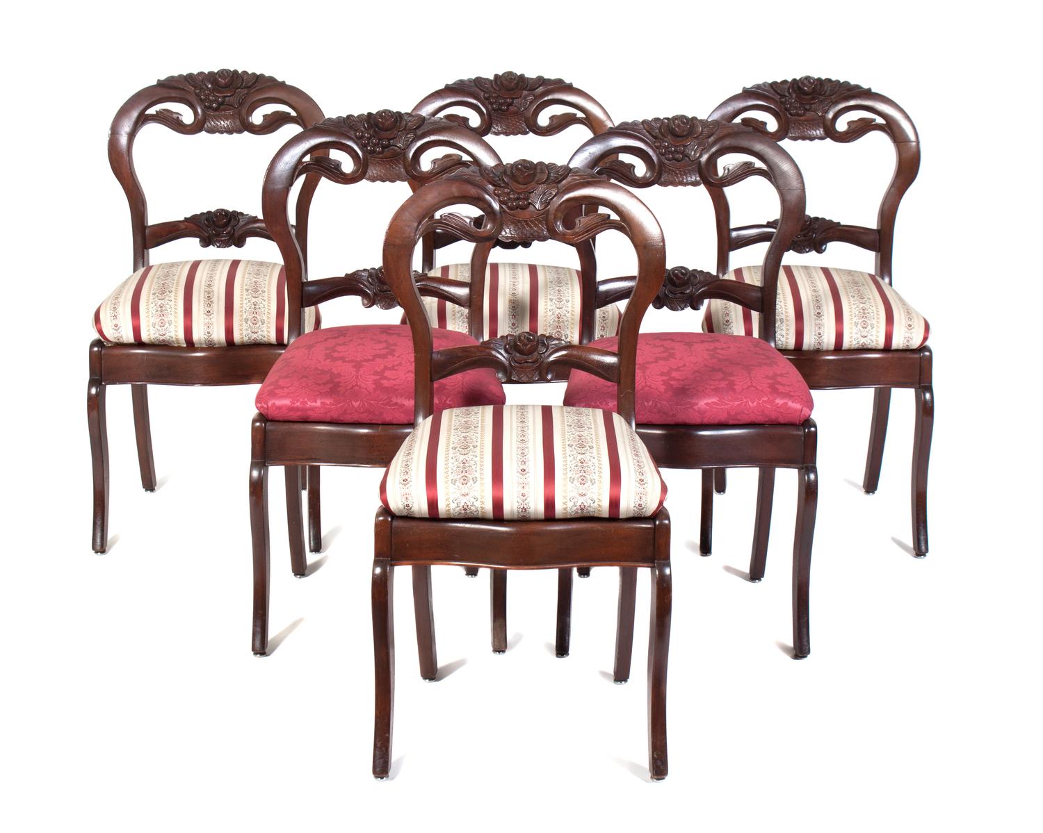 A Set of Six Victorian Balloon Back Chairs Height 34 inches.