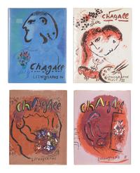 [ARTISTS BOOKS]. CHAGALL, Marc (1887-1985). The Lithographs of Chagall . Vol. I: Monte Carlo and NY: André Sauret and George Braziller, 1960; Vol. II: Monte Carlo and Boston: André Sauret and Boston Book and Art Shop, Inc., 1963; Vol. III: Boston: Boston Book and Art Shop, Inc., 1969; Vol. IV: New York: Crown Publishers, Inc., 1974.
