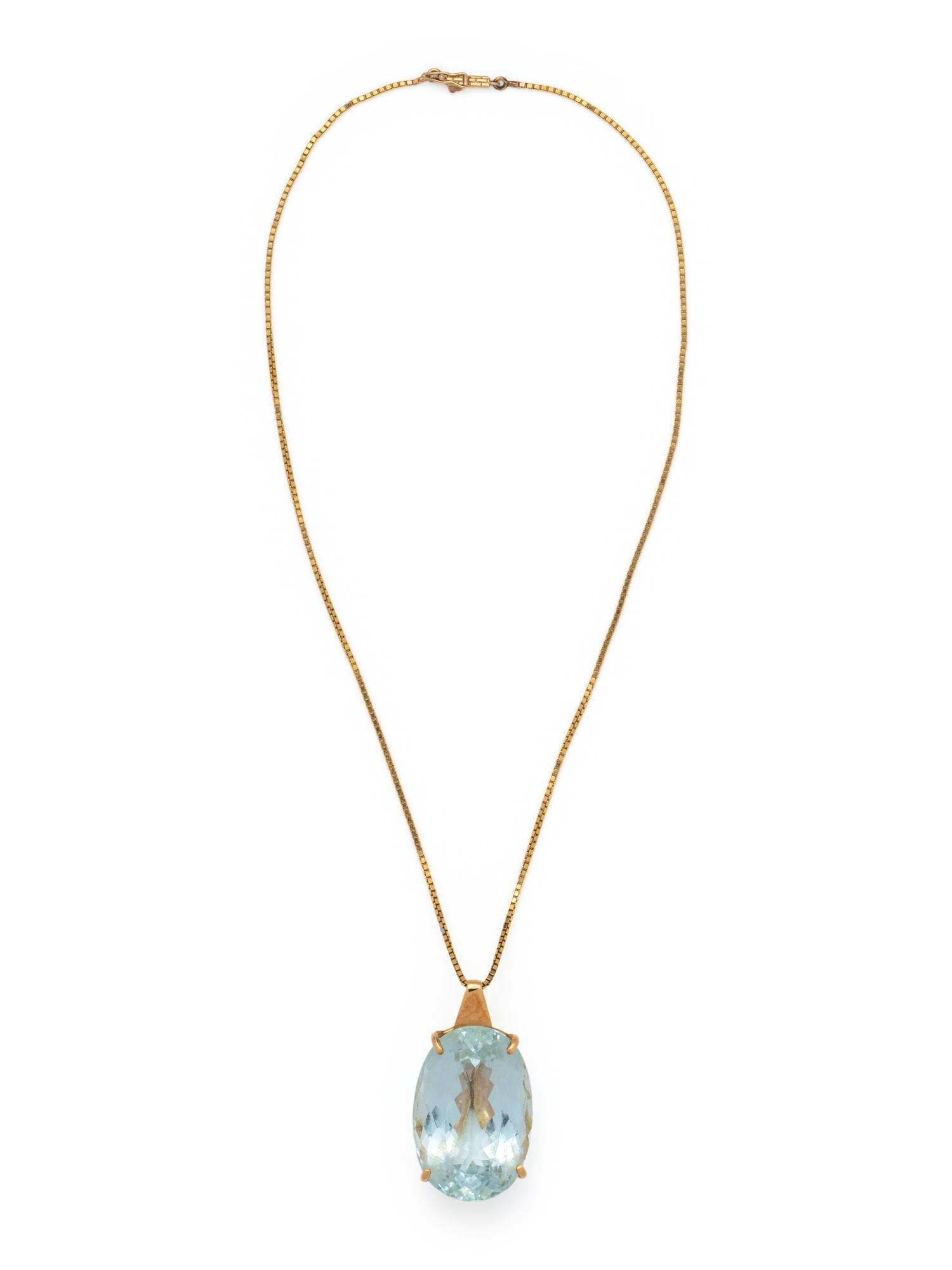 YELLOW GOLD AND BLUE TOPAZ PENDANT/NECKLACE