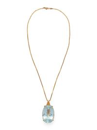 YELLOW GOLD AND BLUE TOPAZ PENDANT/NECKLACE