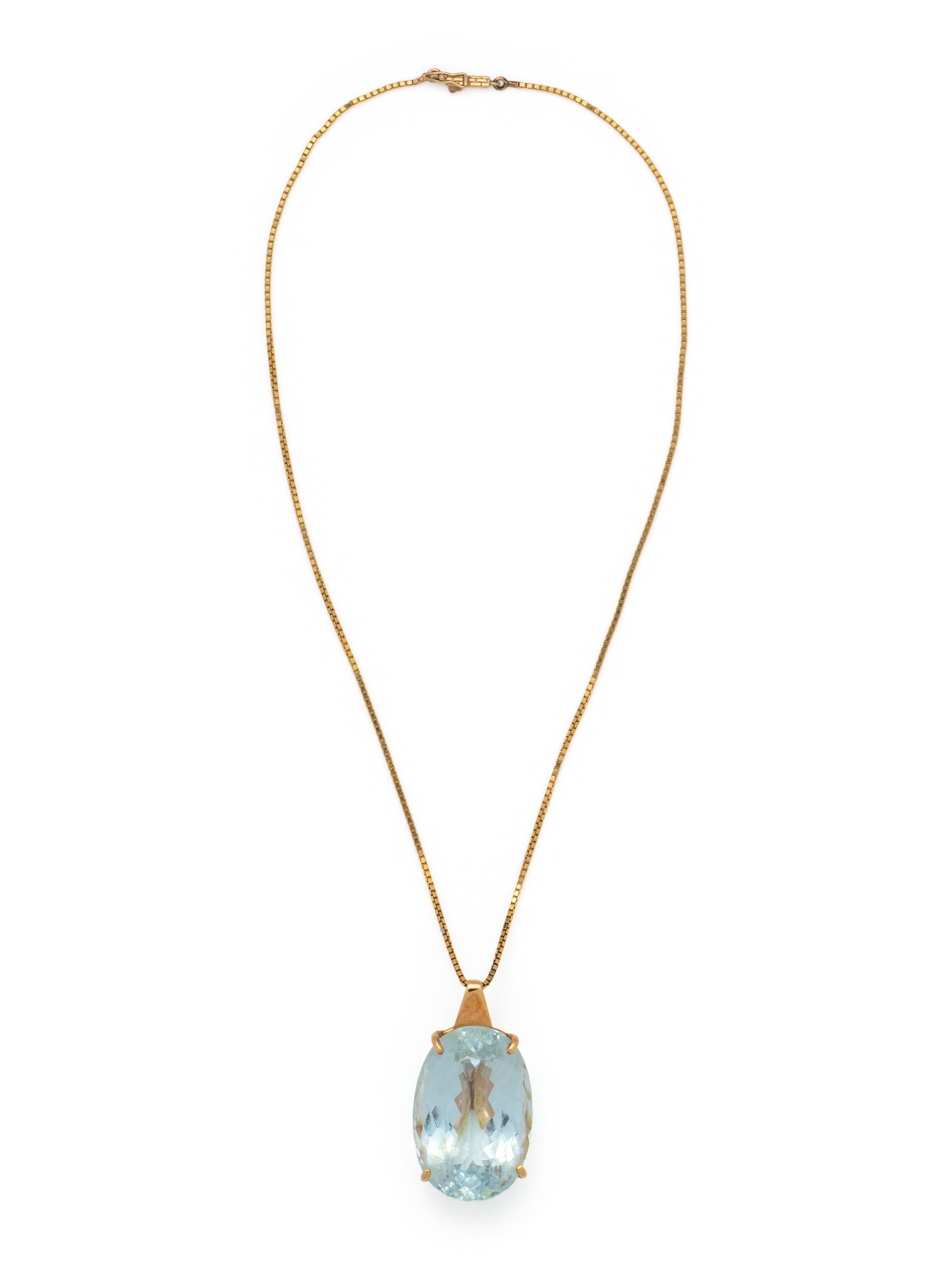 YELLOW GOLD AND BLUE TOPAZ PENDANT/NECKLACE