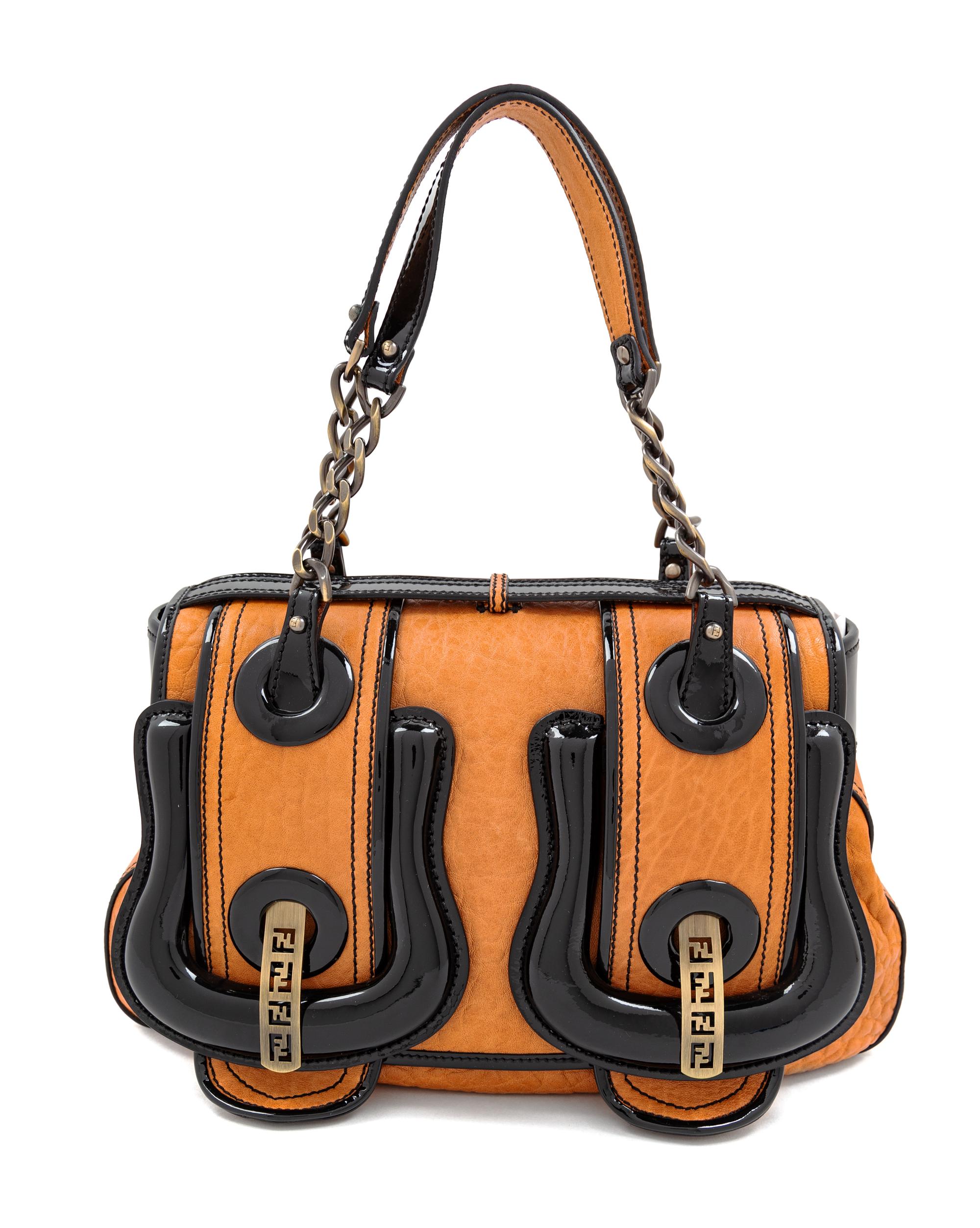 A Fendi Nappa Vernice Patent Leather Satchel, 8" H x 13" W x 4" D; Handle drop: 7".