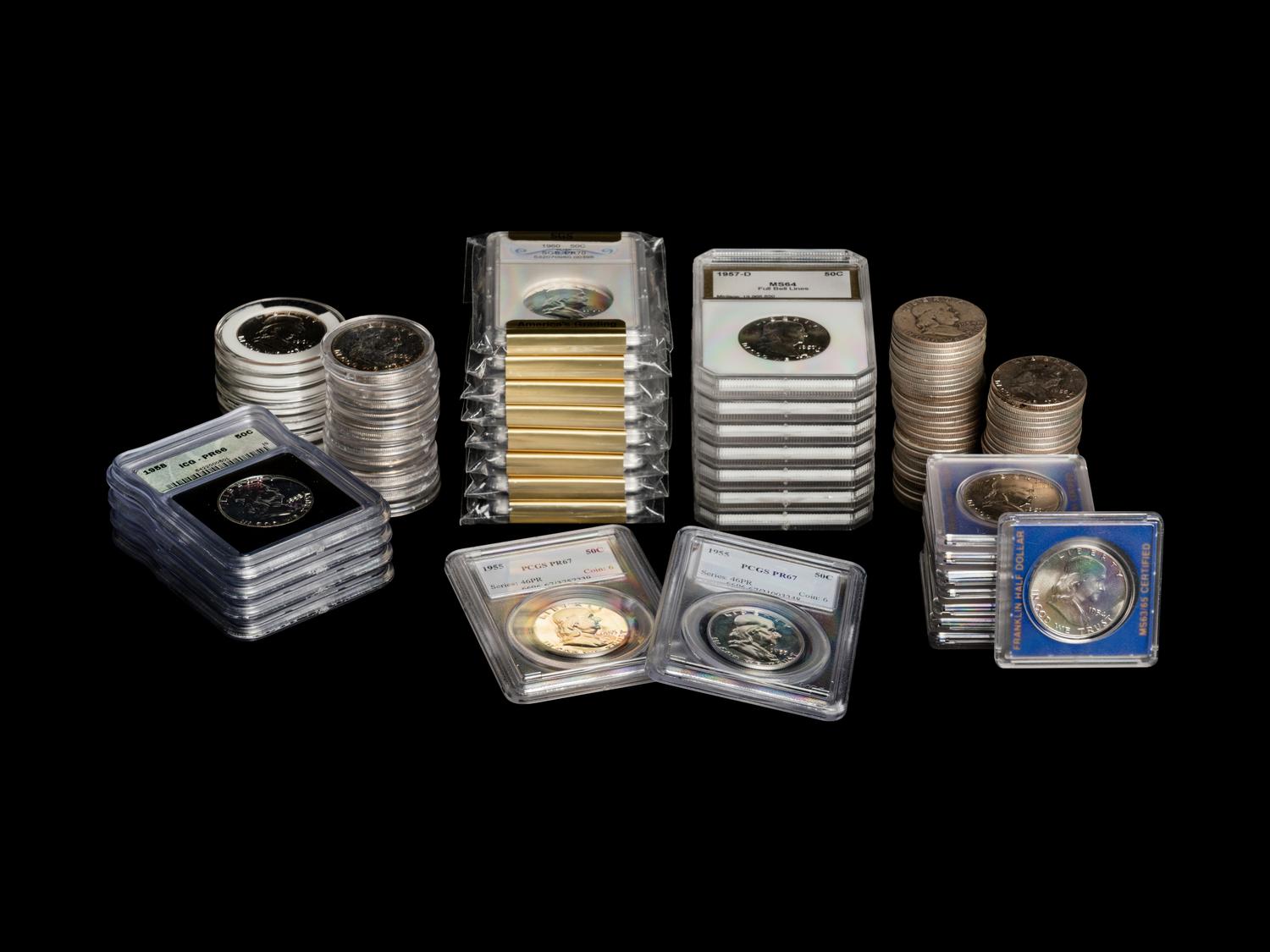 A Collection of One Hundred and Eight Benjamin Franklin 50c Proof and Mint Coins