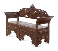A Syrian Carved and Mother-of-Pearl Inlaid Walnut Settee