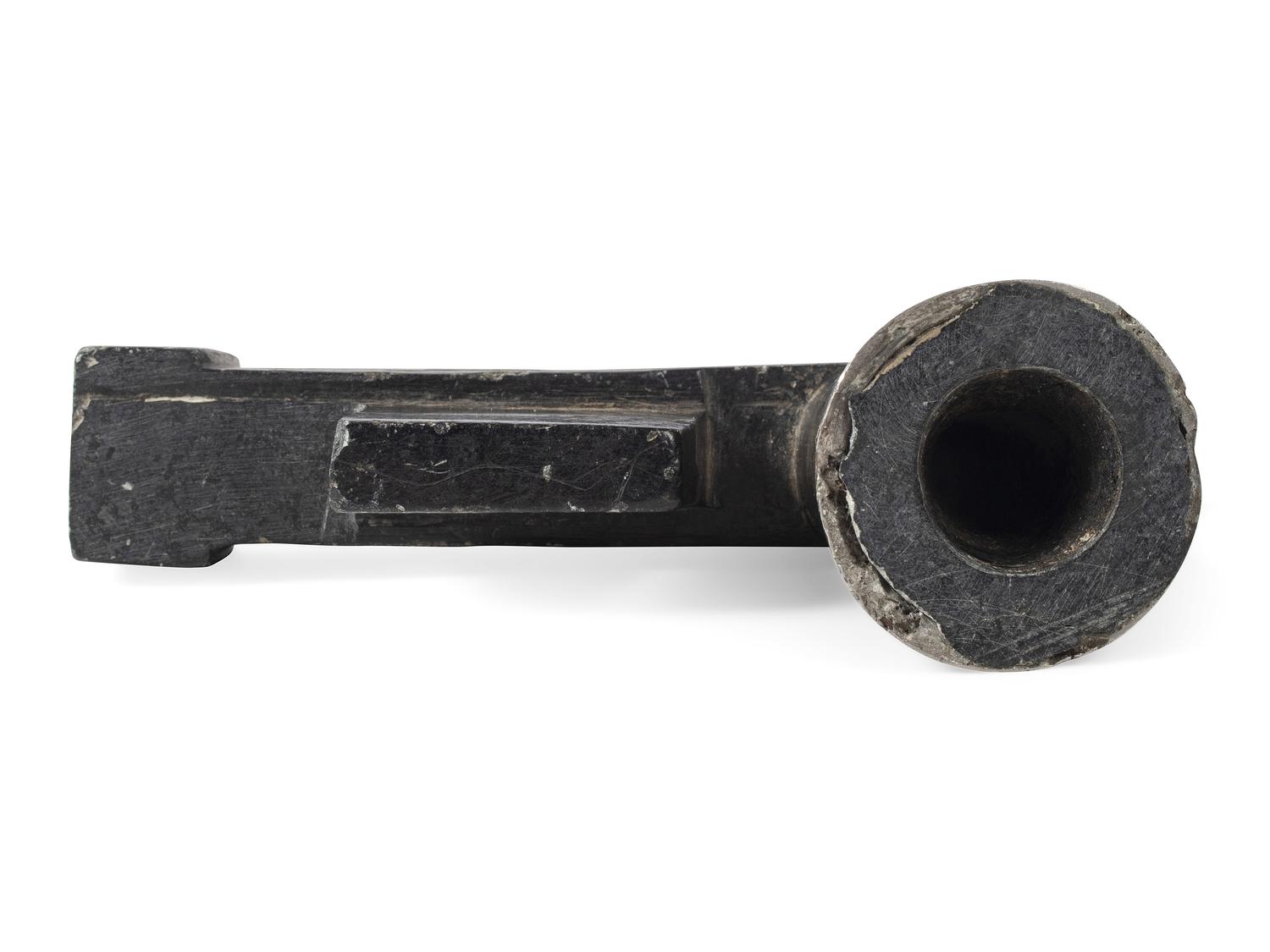 Great Lakes Steatite Pipe Bowl, with Catlinite and Lead Inlay