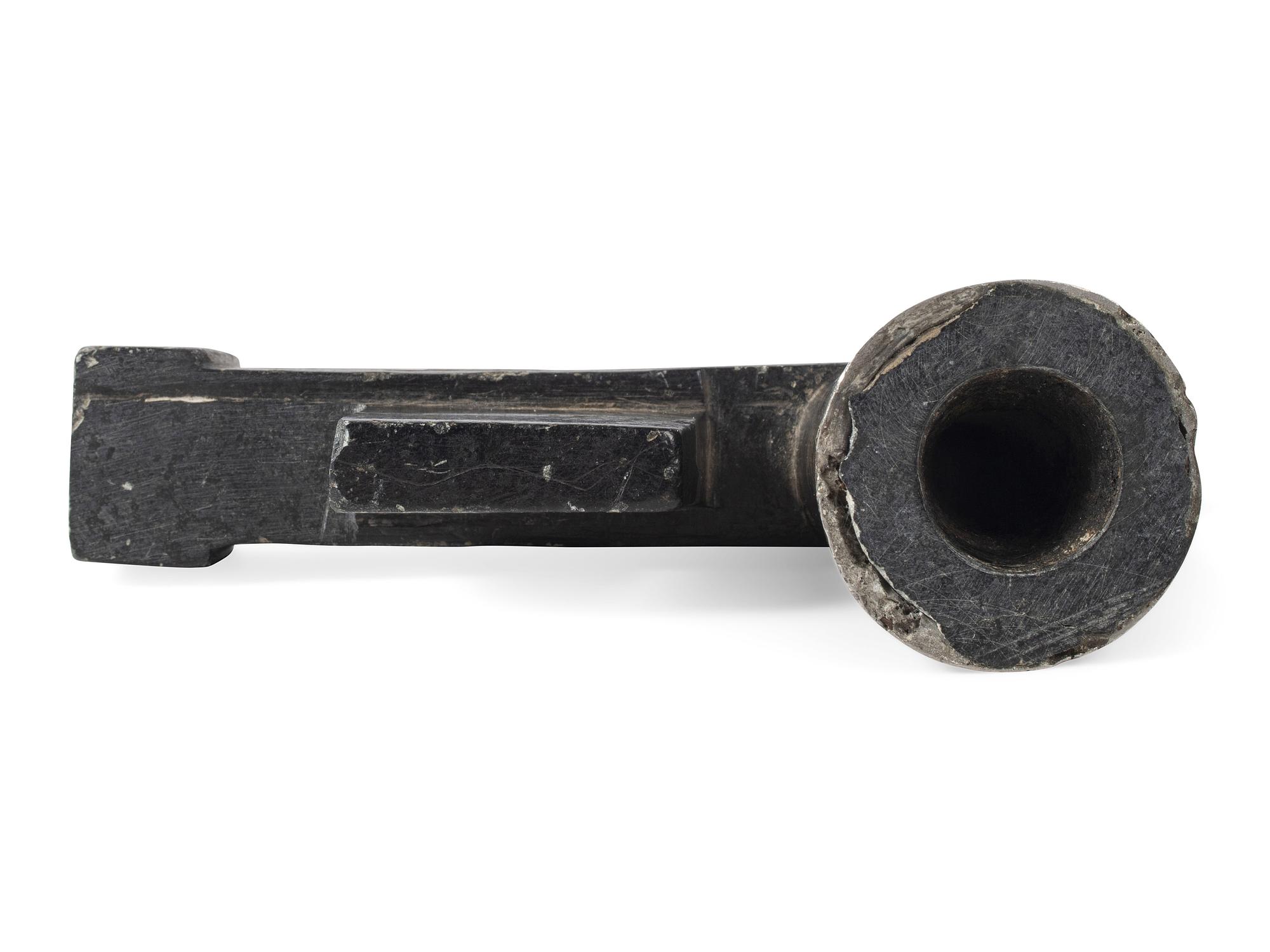 Great Lakes Steatite Pipe Bowl, with Catlinite and Lead Inlay