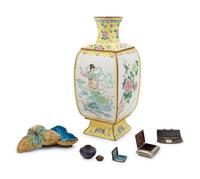 Six Chinese Metal and Painted Enamel Articles