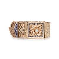 CONVERTIBLE 14K YELLOW GOLD, ENAMEL, DIAMOND AND PEARL SURPRISE WRISTWATCH/BRACELET