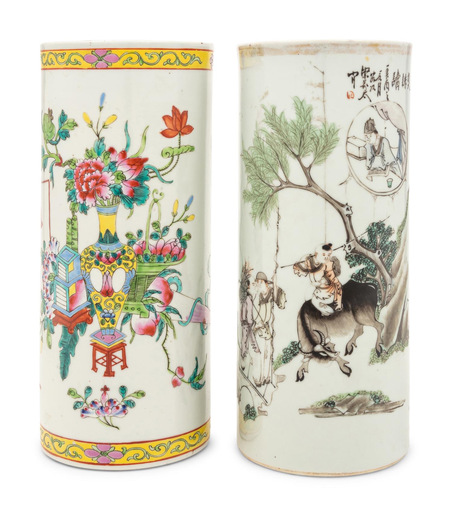 Two Chinese Famille Rose Porcelain Hat Stands