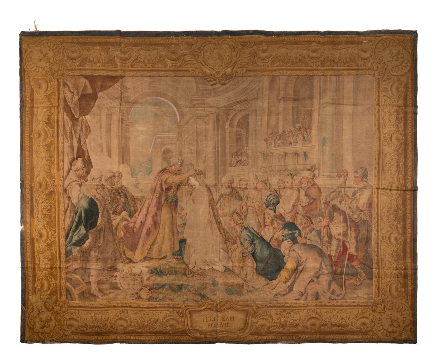 An Italian Painted Tapestry Depicting the Coronation of Esther