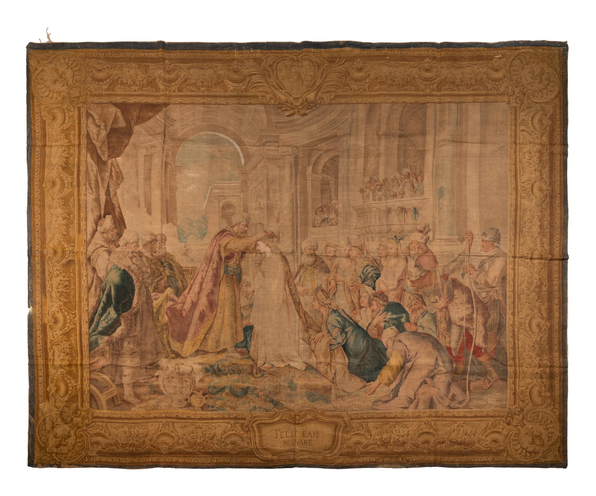 An Italian Painted Tapestry Depicting the Coronation of Esther