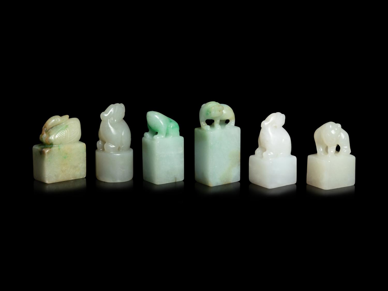 Six Chinese Jade and Jadeite Square Seals