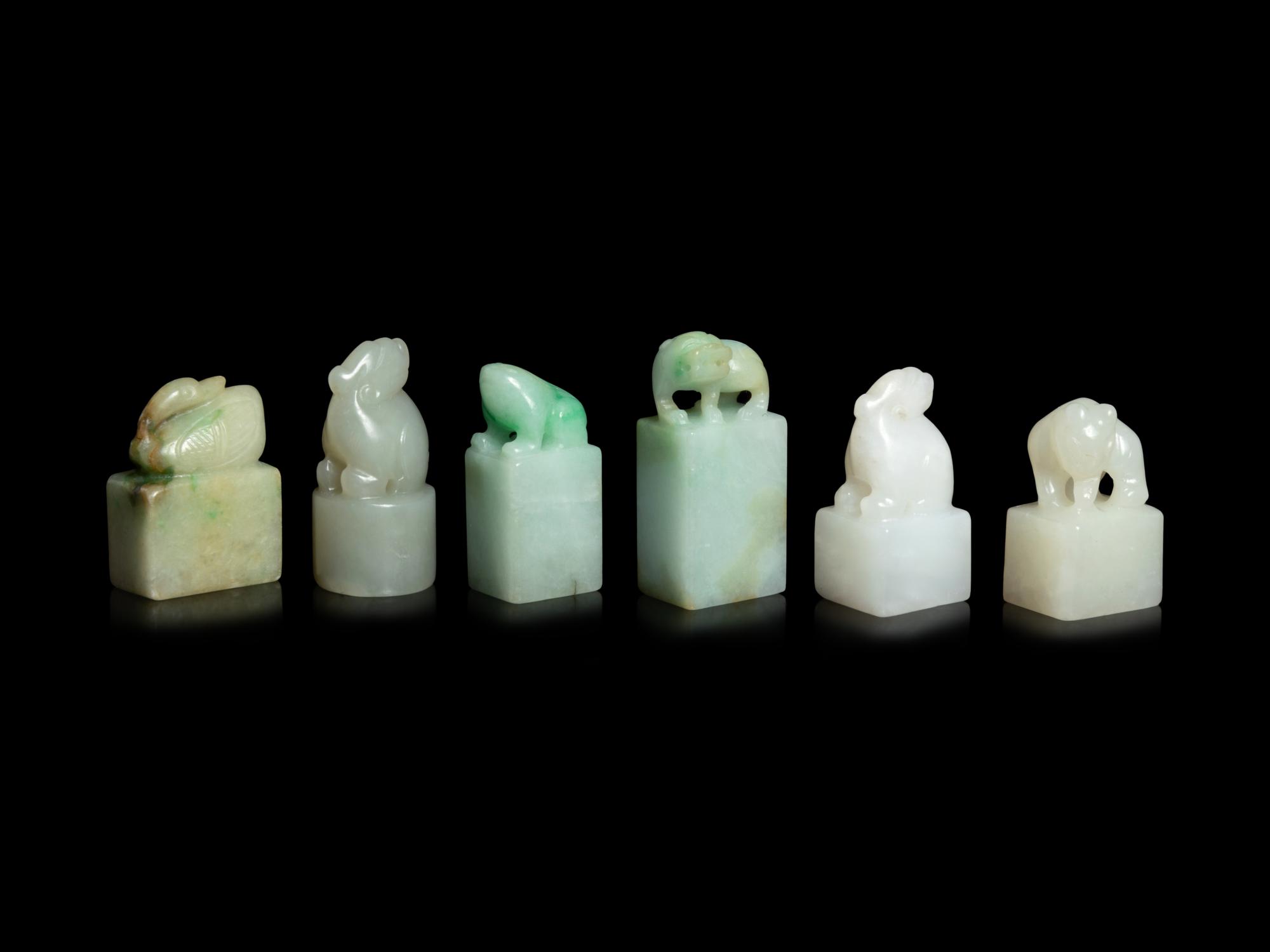 Six Chinese Jade and Jadeite Square Seals