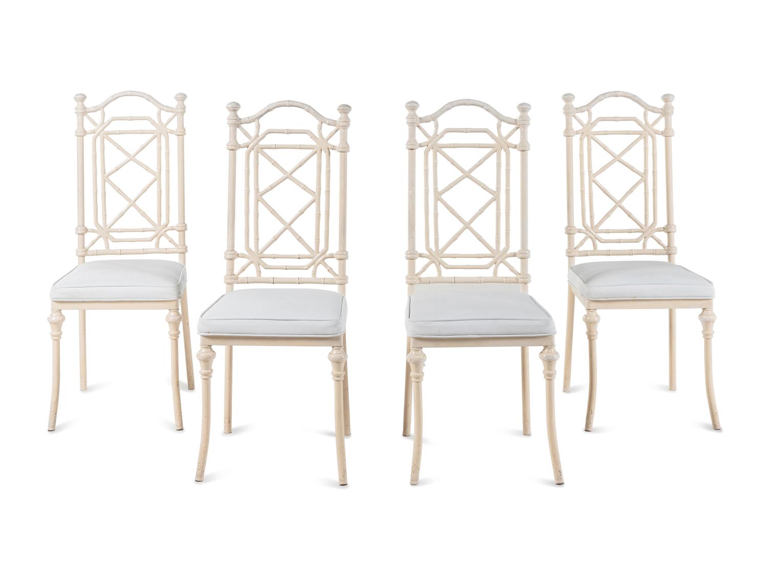A White-Painted Cast Metal Faux Bamboo Dining Suite