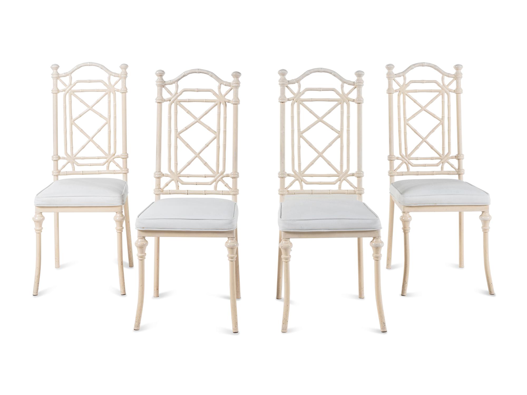 A White-Painted Cast Metal Faux Bamboo Dining Suite
