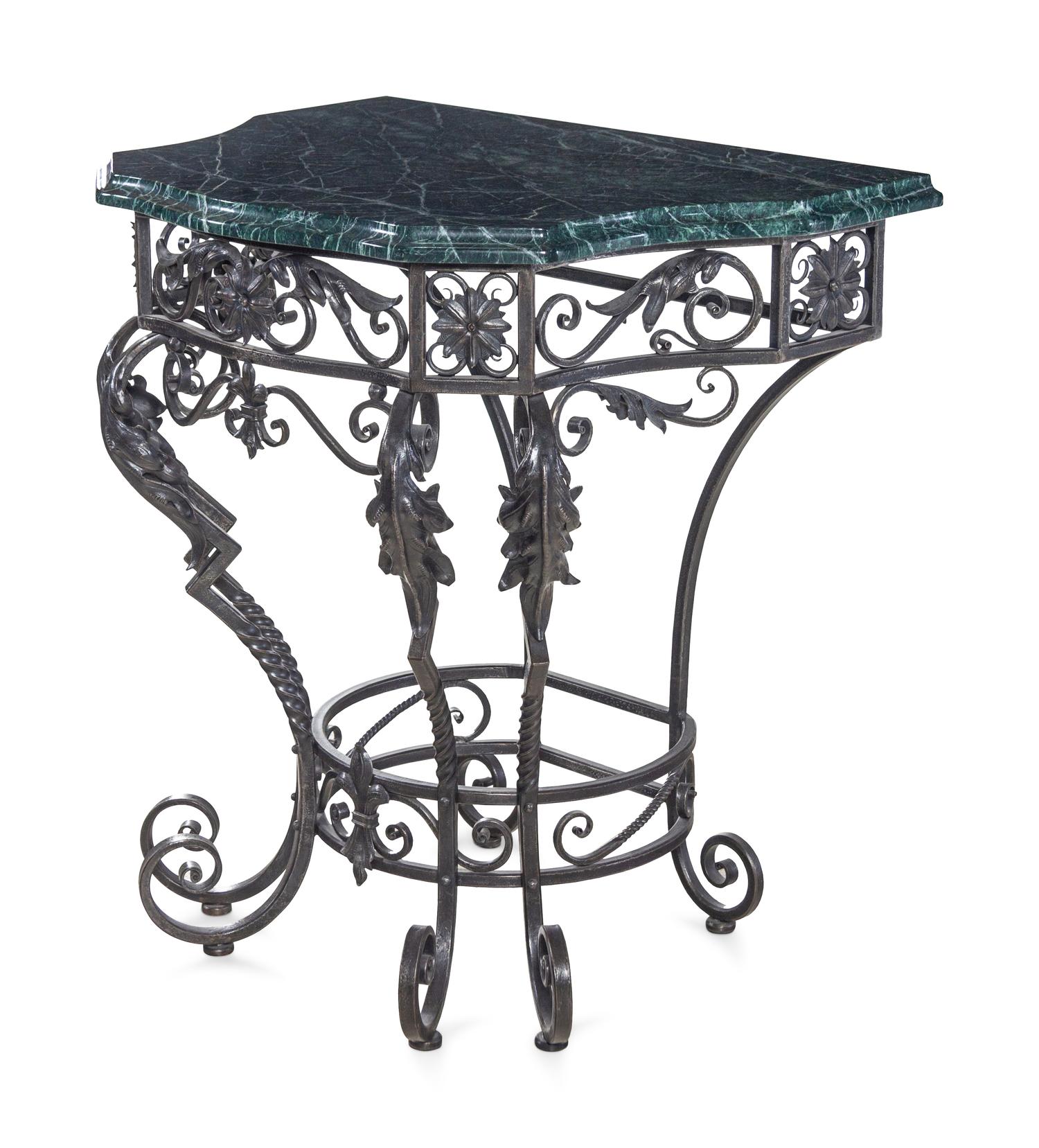 A French Iron and Marble-Top Console Table