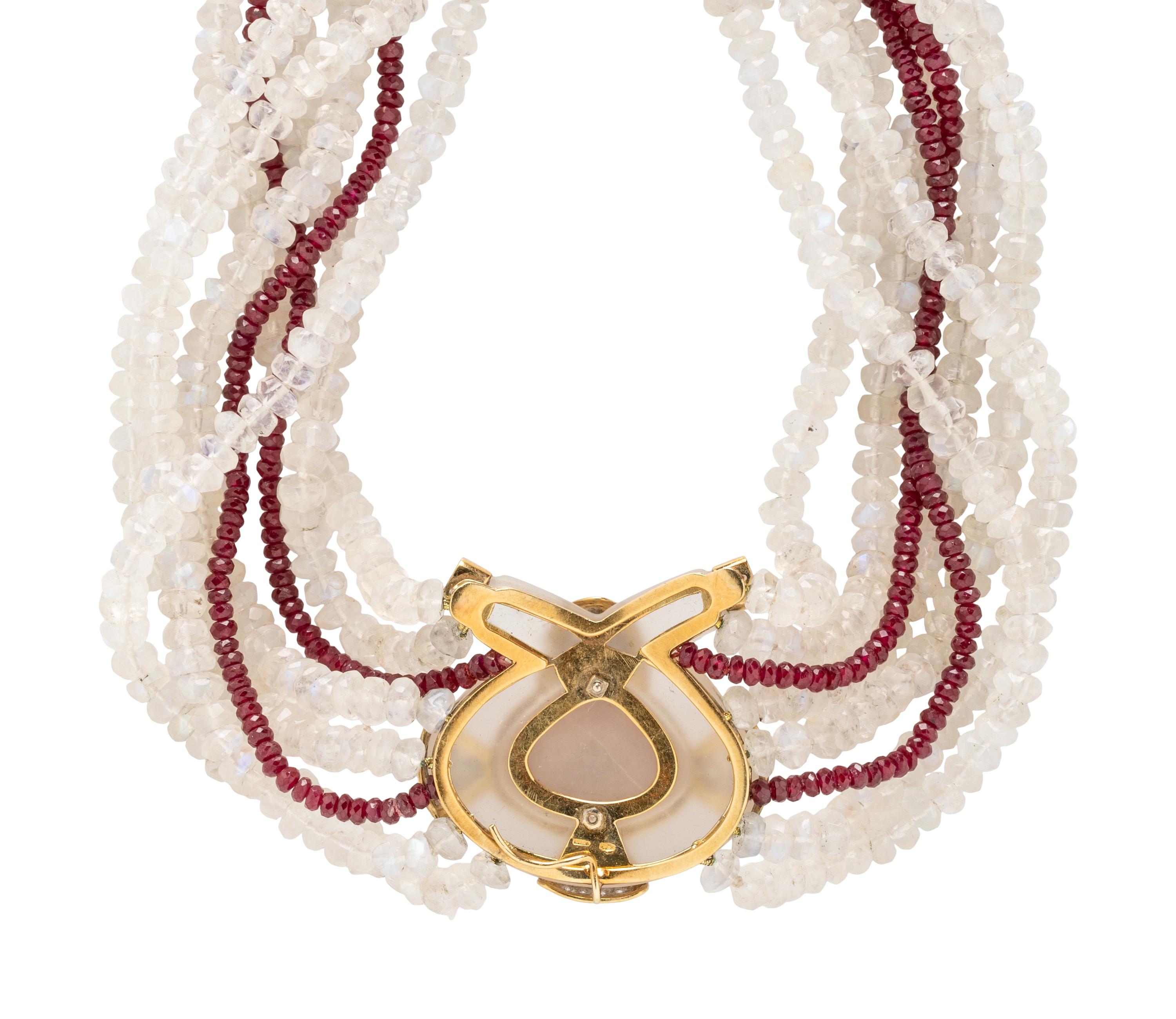 Sazingg, Moonstone and Ruby Beaded Choker Necklace