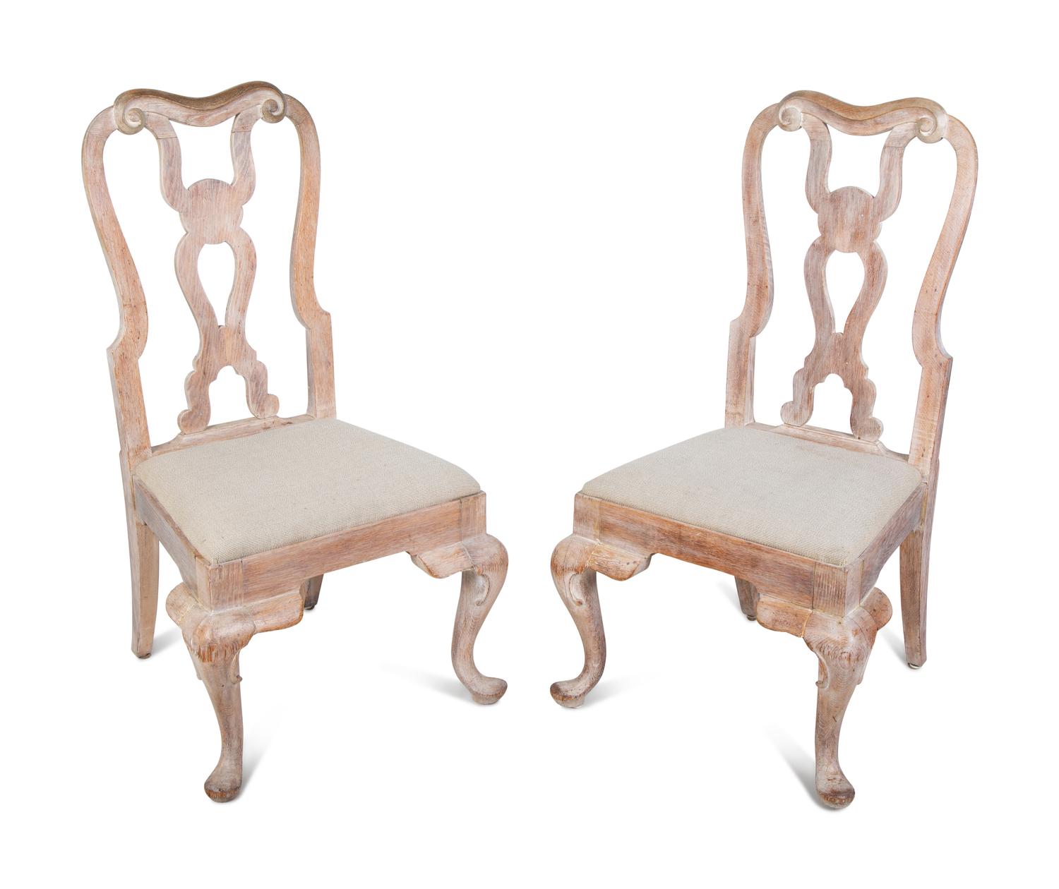 A Set of Four George II Style Cerused Oak Dining Chairs — 18TH/19TH CENTURY