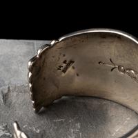 Michael Perry (Diné, b. 1972) — Sterling Silver and Coral Horse Cuff Bracelet