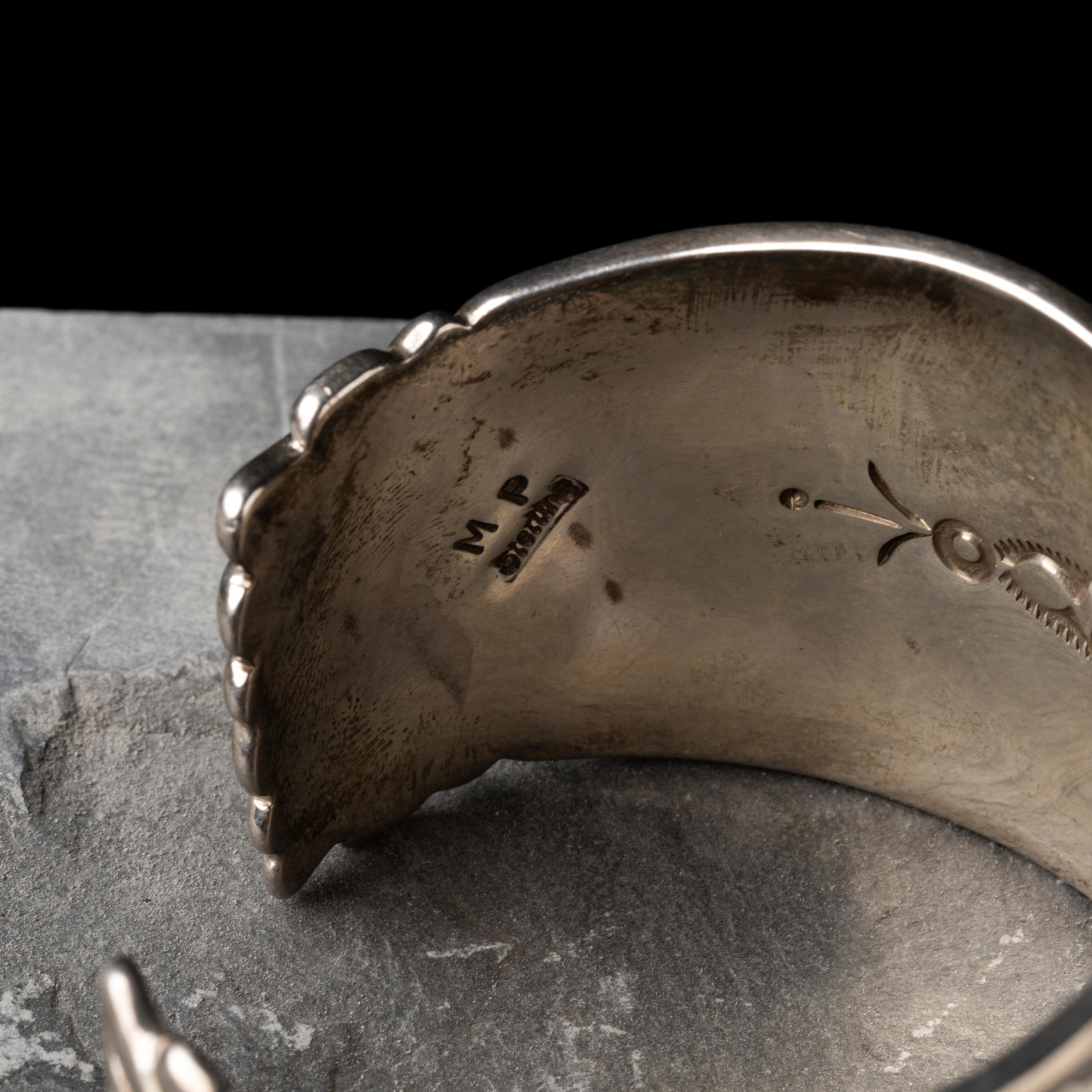 Michael Perry (Diné, b. 1972) — Sterling Silver and Coral Horse Cuff Bracelet