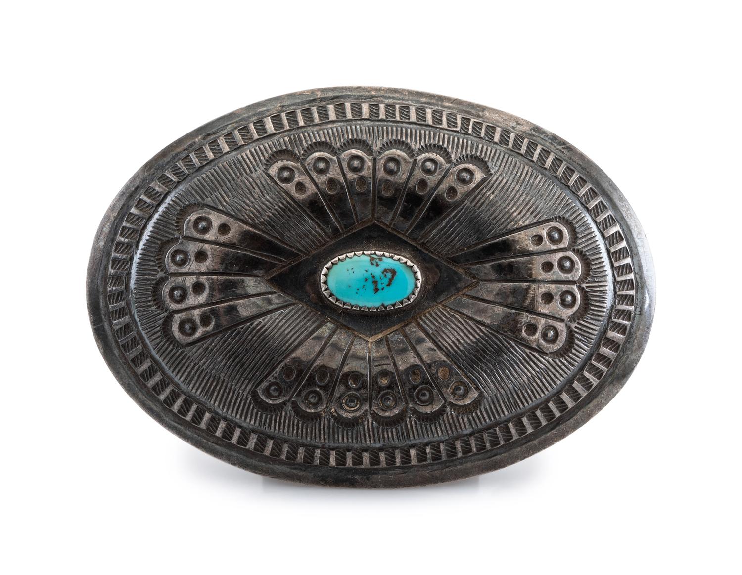 Silver and Turquoise Belt Buckle