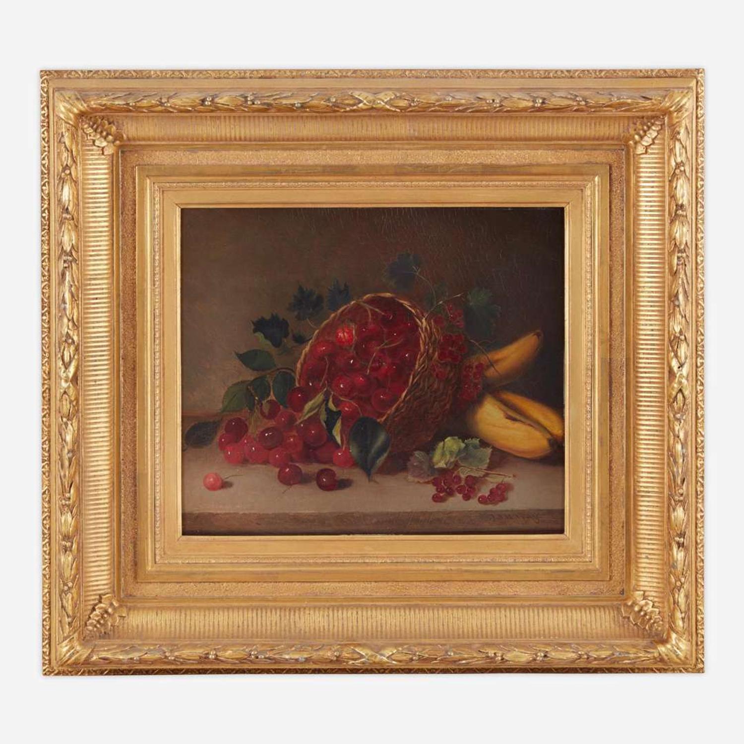 Andrew John Henry Way (American, 1826–1888) Still Life with Bananas and Cherries in an Overturned Basket on Tabletop