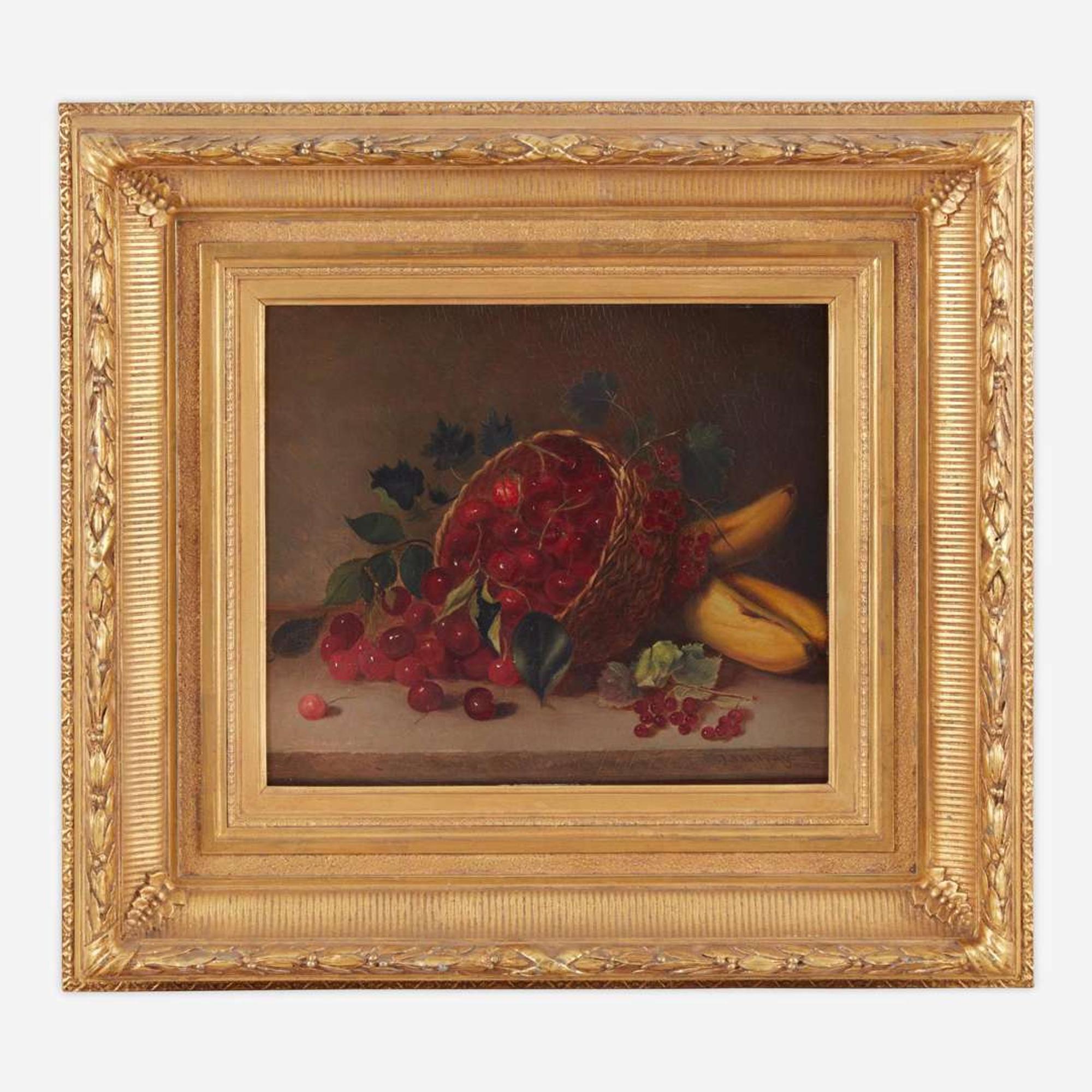 Andrew John Henry Way (American, 1826–1888) Still Life with Bananas and Cherries in an Overturned Basket on Tabletop