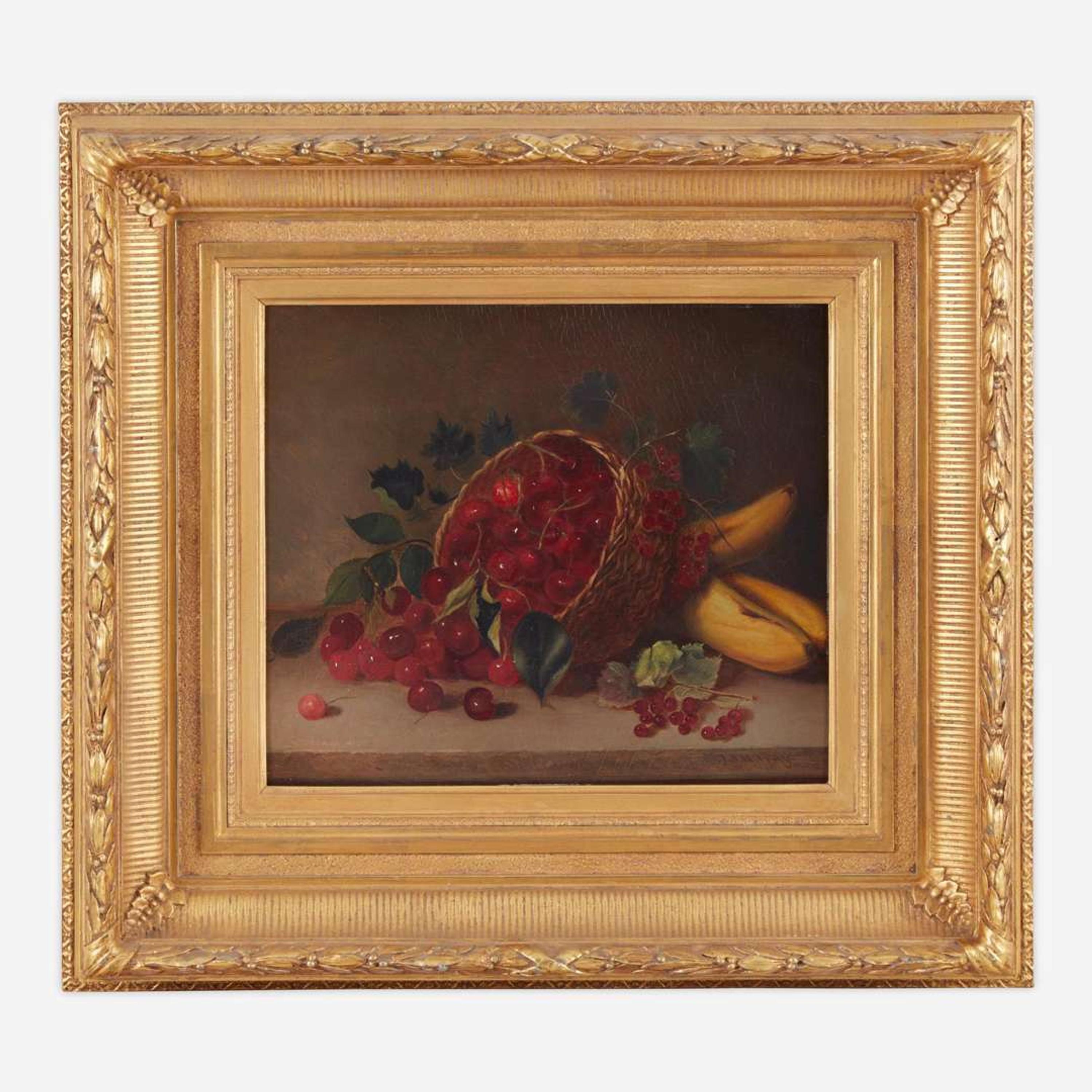 Andrew John Henry Way (American, 1826–1888) Still Life with Bananas and Cherries in an Overturned Basket on Tabletop