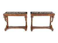A Near Pair of North European Neoclassical Walnut Console Tables