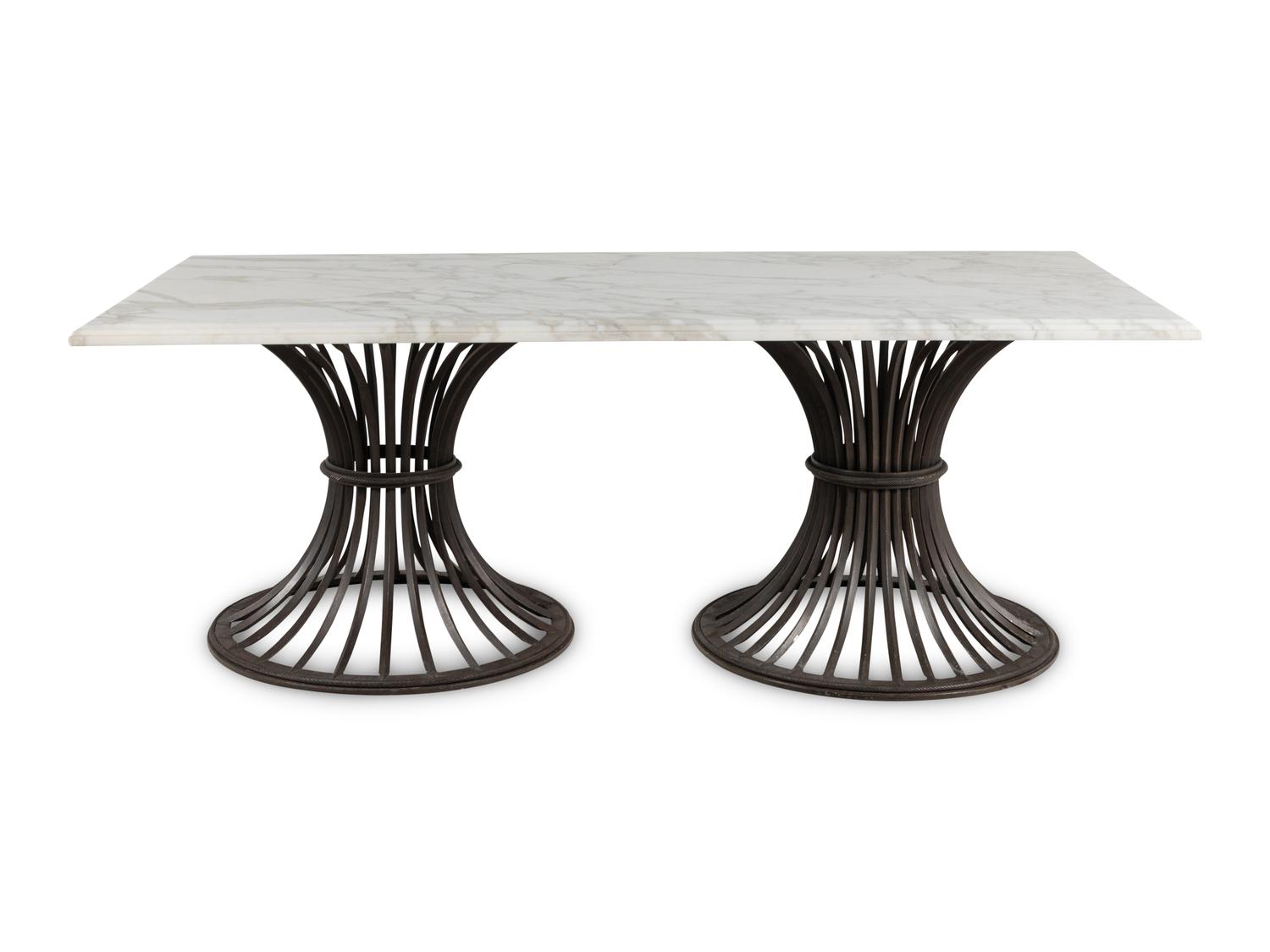 A Contemporary Iron and Carrara Marble Dining Table