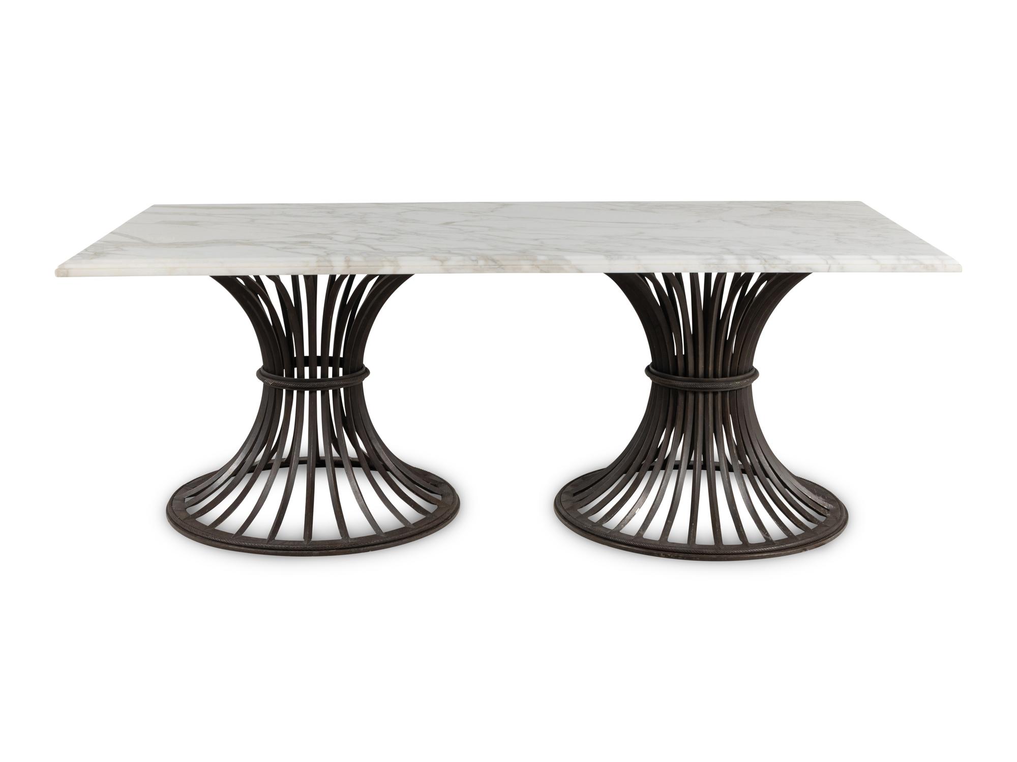 A Contemporary Iron and Carrara Marble Dining Table