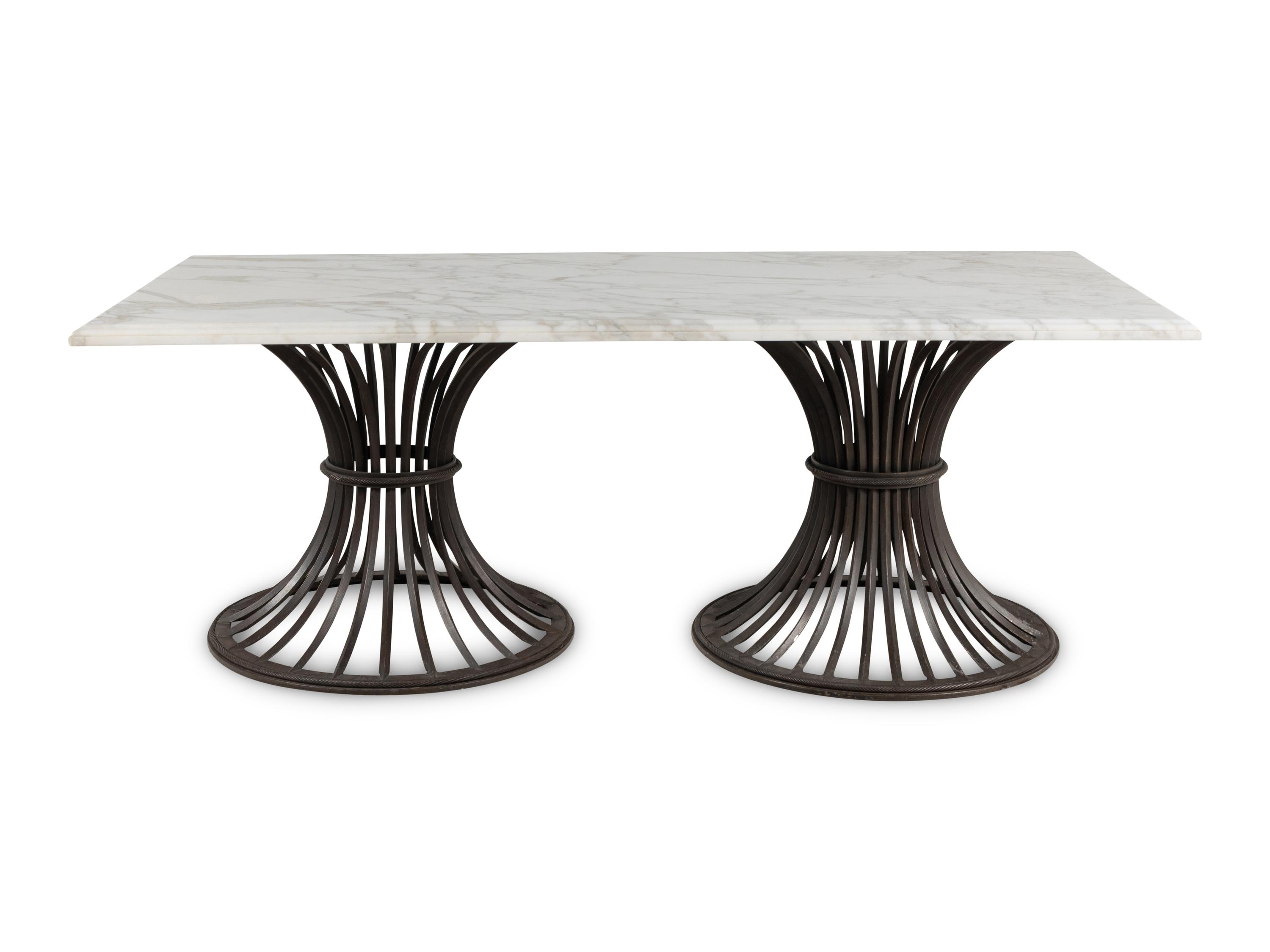 A Contemporary Iron and Carrara Marble Dining Table