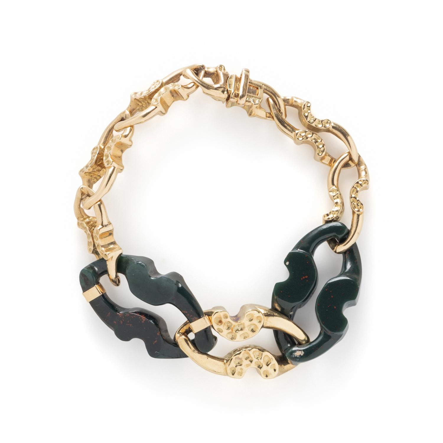 M. GÉRARD, YELLOW GOLD AND BLOODSTONE NECKLACE AND BRACELET
