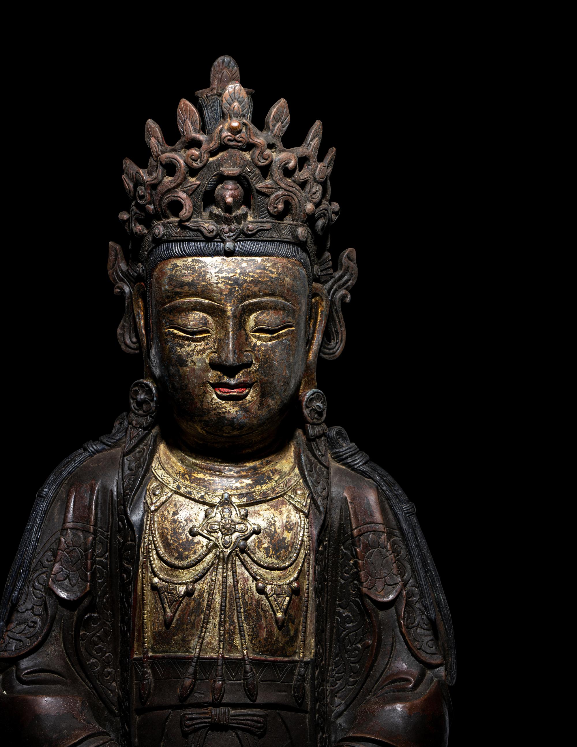 A Chinese Parcel Gilt Bronze Figure of Guanyin